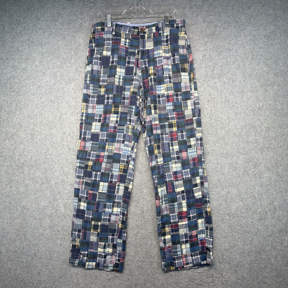 J Crew Patchwork Indian Madras Pants Mens 33x32 (Fits 32x31) Plaid
